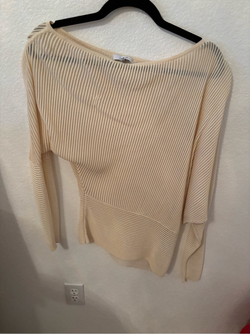 Reiss Cream Ribbed Long Sleeve Boatneck Top